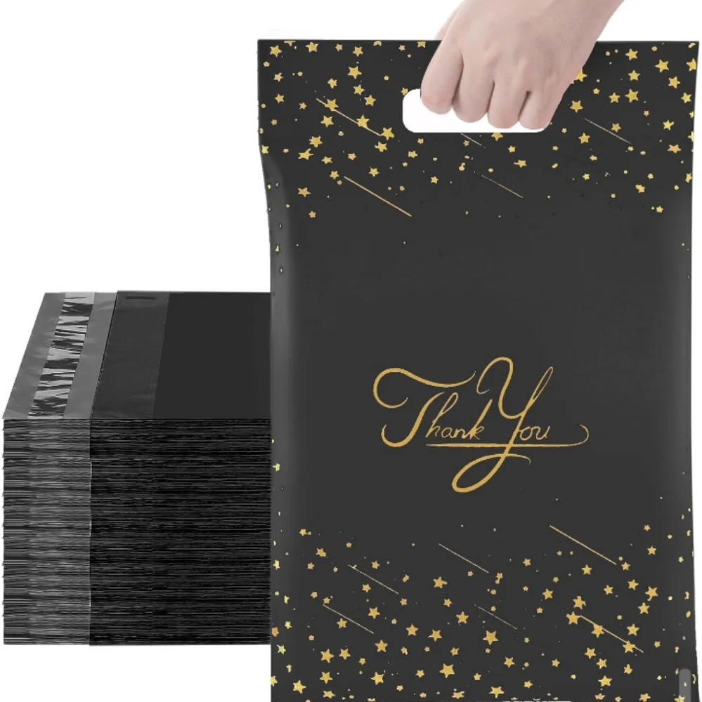20 Black Star Handle Design Poly Mailers